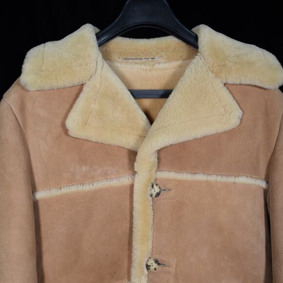 Vintage Lakeland Tan Suede Field Coat Men's Sz 42 Wool Lining Trim Button Up - Picture 2 of 11